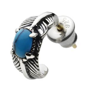ターコイズ シルバーピアス 18金ポスト メンズ フェザー 羽 トルコ石 ネイティブ シルバー925 スタッド フープ ピアス 片耳 リング シルバーアクセサリー fe0157