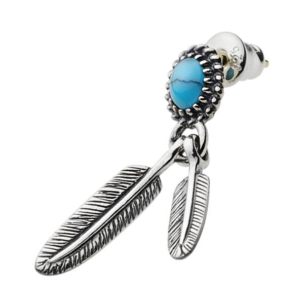 ターコイズ シルバーピアス 18金ポスト メンズ フェザー 羽 チャーム ドロップ 揺れる ぶら下が...