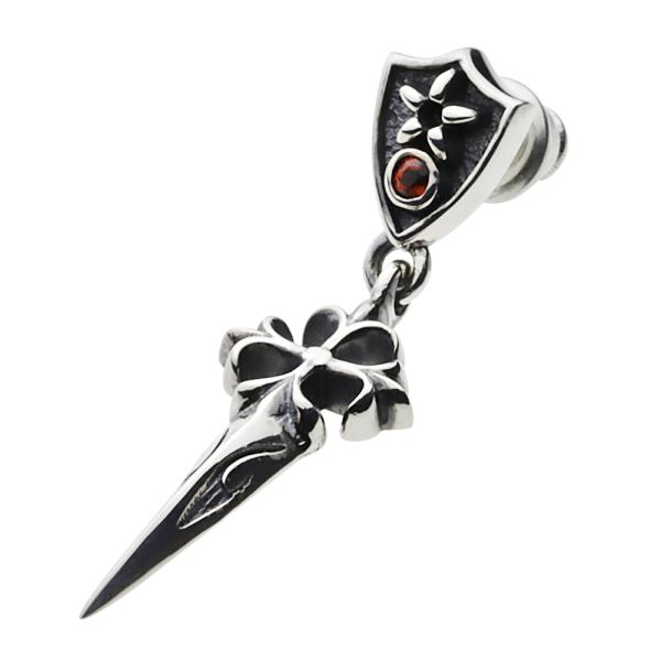 ガーネット シルバーピアス 18金ポスト メンズ ダガー チャーム ドロップ 揺れる ぶら下がり シ...