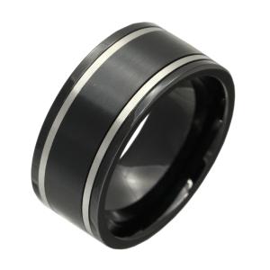 指輪 メンズ ダブル ライン ブラック ステンレス リング メンズ ステンレスリング ステンレスアクセサリー fr6043｜e-standard
