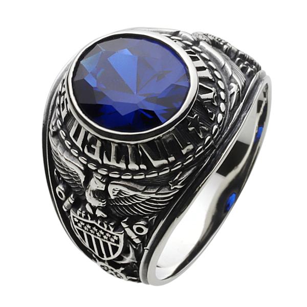 シルバーリング 指輪 メンズ カレッジリング 太め ごつめ 大ぶり 幅広 青 石 ブルーストーン シ...