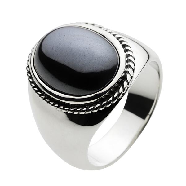 ヘマタイト シルバーリング 指輪 メンズ シンプル 太め ごつめ 大ぶり 幅広 黒 石 シルバー92...