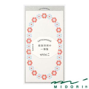 ミドリ 一筆箋 活版 花フレーム柄 水色 （89483006） 【MIDORI LETTERPRESS 常備箋 かわいい デザイン おしゃれ】の商品画像