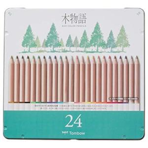 トンボ鉛筆 缶入色鉛筆 S木物語 24色 (CB-RS24C)（A-35844）【TOMBOW リサイクル 学童文具 色鉛筆】