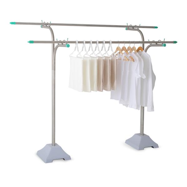 物干し台 屋外 風に強い オールステンレス 組み立て式 段違い 一体型 1穴 プラスチックカバーベー...