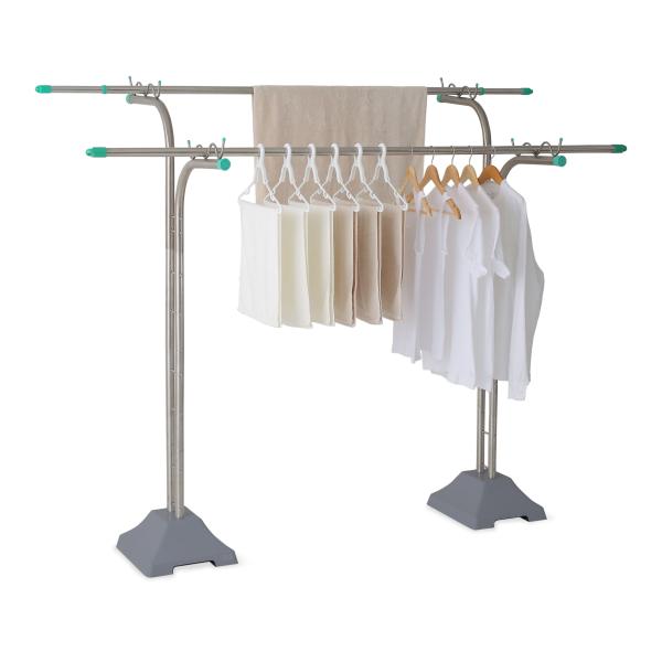 物干し台 屋外 風に強い オールステンレス 組み立て式 段違い 穴分離型 2穴 プラスチックカバーベ...