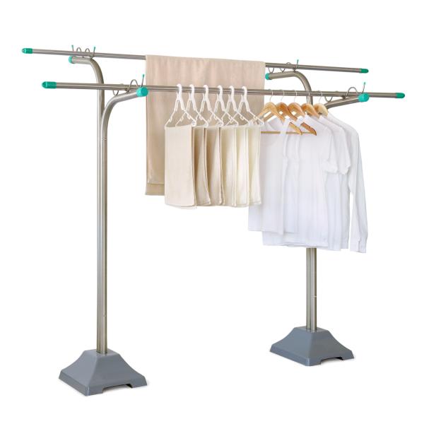 屋外 頑丈 風に強い 組み立て不要 直径38mm 極太パイプ オールステンレス ジャンボ物干し台 S...