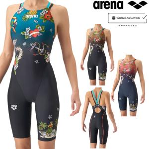 ARENA 競泳水着 レディース WA承認 レーシングワンピーススパッツ オープンバック AQUA RACING ダブルストラップ ECO AQUA STRIPE Isles of Memory AS6FRC73L
