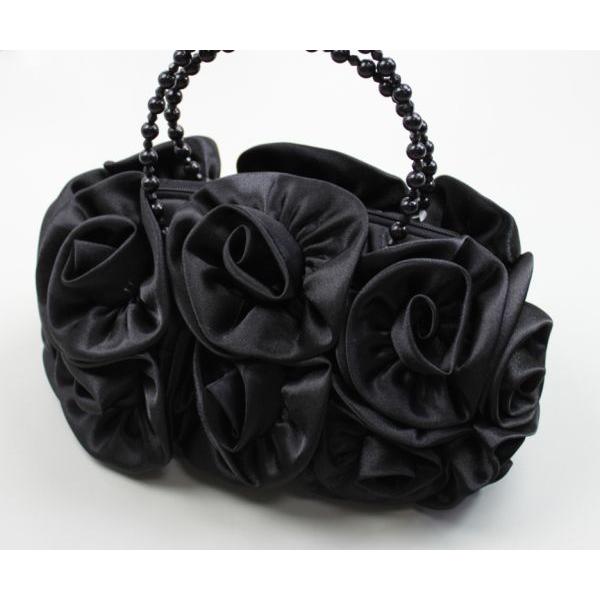 パーティーバッグ　お手軽サテンのバラバッグ　ブラック　シルバー　ピンク 結婚式・２次会に