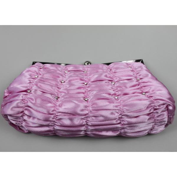 パーティーバッグ　ギャザーの間にストーンを散りばめたフォーマルバッグ　ブラック　ピンク　パープル　結...