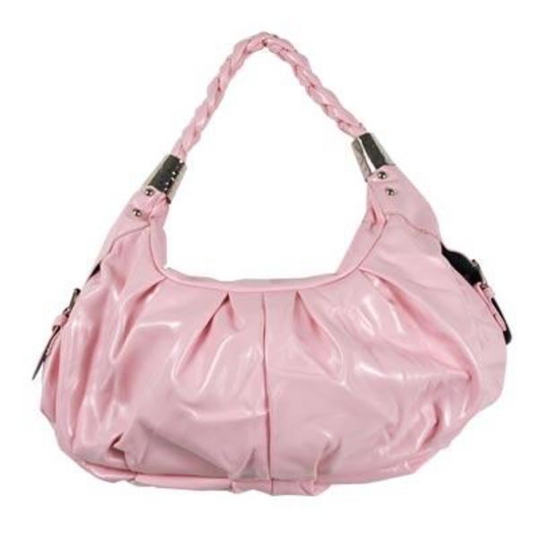 ギャザーショルダーバッグ　持ち手が編込みでとてもおしゃれ　ピンク　ホワイト　ブラック