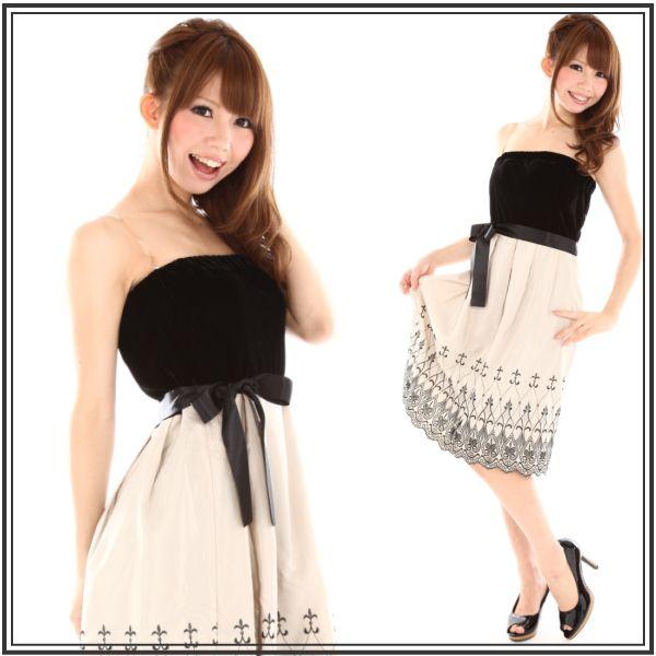 パーティードレス　アウトレット胸元ベロアの上品ミディドレス　ベアトップ　ショートドレス　９号　１１号...