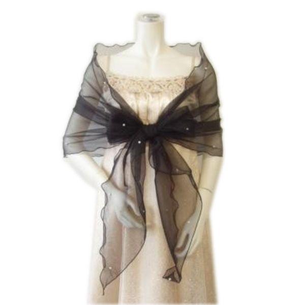 オーガンジーストールパール付　ホワイト　クリーム　ベージュ　ブラック　ピンク　結婚式・２次会に