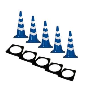 スコッチコーン 青 / 白反射 (5個) (ウエイト付き) (高さ70cmx幅38cm) 無地　コーンウェイト 三角コーン カラーコーン