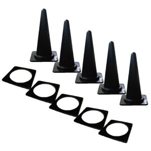 カラーコーン 黒色 (5個) (ウエイト付き) (高さ70cmx幅38cm) 無地 コーンウェイト 三角コーン