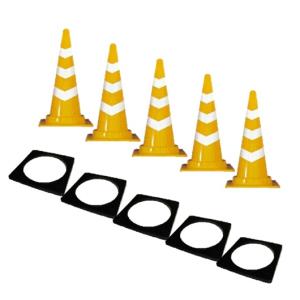 スコッチコーン 黄 / 白反射 (5個) (ウエイト付き) (高さ70cmx幅38cm) 無地　コーンウェイト 三角コーン カラーコーン
