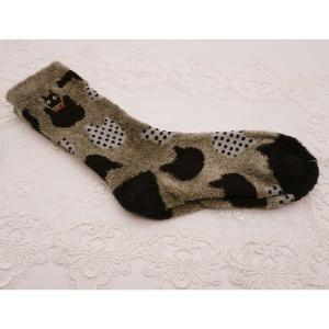 ふわふわソックス レディース  ドットたま ネコ グレー地 22-24.5cm