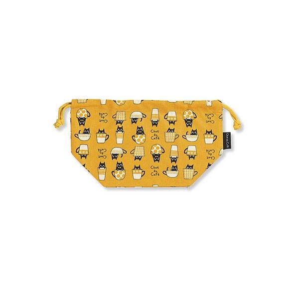 ランチバッグ ランチ巾着 cafe chat du cafe ネコ グッズ [イエロー]
