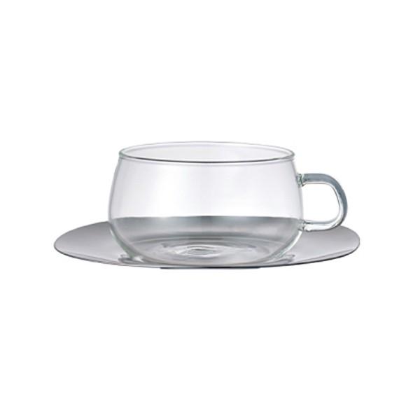カップ＆ソーサー　ティーカップ　UNITEA　ユニティ　230ml　ガラス製　ステンレスソーサー付