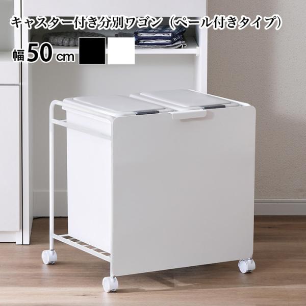 ゴミ箱 分別ワゴン 分別ゴミ袋ワゴン 26.5L×2 ペール付 キャスター付 スリム ごみ袋スタンド...
