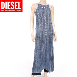 ディーゼル（DIESEL）レディース 訳あり ロングワンピース ネイビー系 　胸にロゴ刺繍 イタリア製 （サイズ/M）*cl0045｜e-warehouse