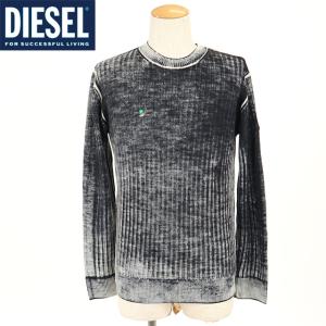 ディーゼル（DIESEL）メンズ 訳あり ニット クルーネック ブラック系 　袖にロゴワッペン ムラ織 （サイズ/M/L）*cm0010｜e-warehouse