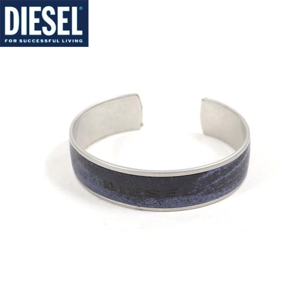 ディーゼル（DIESEL）メンズ 訳あり ブレスレット ブルー系 　バングル ロゴプリント （サイズ...