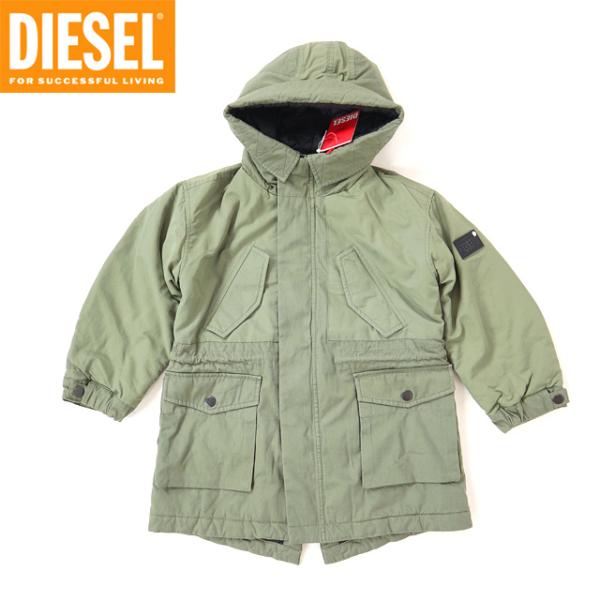 ディーゼル（DIESEL JUNIOR）ジュニア 訳あり コート カーキ系 　中綿入り フード付き ...