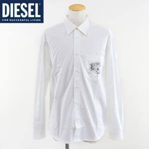 ディーゼル（DIESEL）メンズ 訳あり カジュアルシャツ 長袖 ホワイト系 　ポケットにプリント柄 イタリア製 （サイズ/M）*hm0027｜e-warehouse