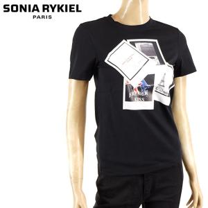 ソニア リキエル（SONIA RYKIEL）レディース 半袖Tシャツ 無地 ブラック系 　前にプリント柄 （サイズ/XS）*xo0074｜e-warehouse