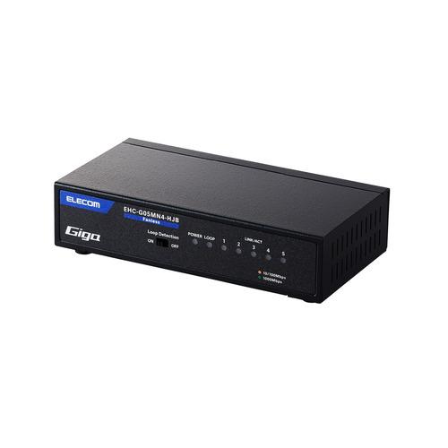 エレコム EHC-G05MN4-HJB Giga対応 5ポート 静音スイッチングハブ(金属筐体 電源...