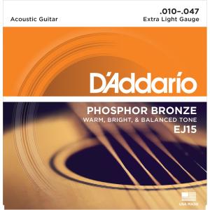 アコースティックギター弦 ダダリオ EJ15  フォスファーブロンズ (10-47) Daddario Extra LightGauge/PHOSPHOR BRONZE｜e-yoshiyagakki