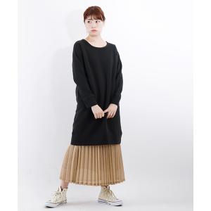 ワンピース 冬 ゆったり スウェットワンピース 黒 ルームウェア チュニック 長袖 裏起毛 あったか裏起毛スウェット Aラインワンピース