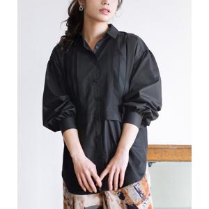 ブラウス レディース 春 春服 トップス シャツ シャツブラウス 白シャツ 長袖 大きいサイズ ゆったり zootie ズーティー ウエスト切り替え タックブラウス