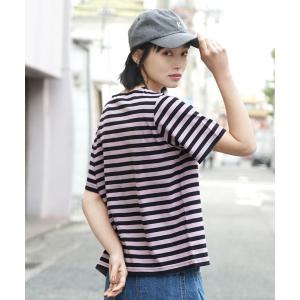 Tシャツ レディース半袖 秋 トップス インナー 半袖 綿100％ 大きいサイズ ゆったり カジュアル  コットンカットソー ボーダー