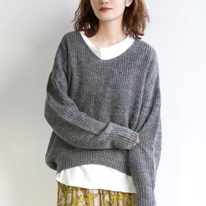 ニット 秋服 レディース 冬 長袖 セーター Vネック ざっくり ゆったり zootie ズーティー モヘアリーニット Vネックプルオーバー
