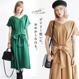 ワンピース レディース 半袖 ロングワンピース ゆったり ワンピ ウエストリボン 上品 大きめ パーティー 二次会