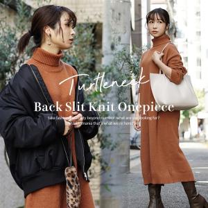 ワンピース レディース きれいめ トップス ニット タートル zootie ズーティー タートルネック バックスリット ニットワンピース