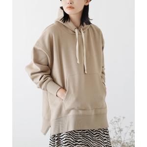 スウェット パーカー レディース 春 春服 トップス トレーナー フード 長袖 裏起毛 apartment department アパデパ サイドスリット ワイドパーカー｜e-zakkamania