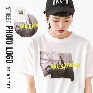 Tシャツ レディース 半袖 トップス カットソー クルーネック プリントTシャツ 大きいサイズ ゆったり ストリートカジュアル フォトロゴ TEE｜e-zakkamania