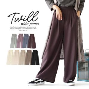 パンツ レディース ボトムス 長ズボン ロング フレア ウエストゴム 上品 ツイル ワイドパンツ