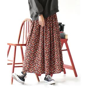 スカート ロング 夏 秋 秋服 マキシスカート マキシ丈 膝下 ウエストゴム ゆったり 花柄 フラワー柄 総柄 MIMIMEMETE ミミメメット プチフラワー フレアスカート