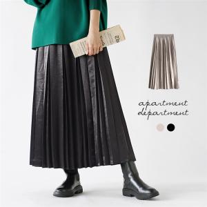 スカート レディース 冬 冬服 ウエストゴム サテン ゆったり apartment department アパートメントデパートメント サテンタック プリーツスカート｜e-zakkamania