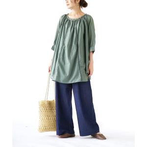 コーディネートセット レディース 夏 トップス ブラウス 七分袖 ワイドパンツ トートバッグ ゆるっとルーズに上品見せ 大人のデニムコーデセット 返品交換不可