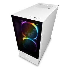 NZXT  エヌズィーエックスティー H510 Elite 前面+側面ガラスパネル RGB LED発光&ファン制御機能搭載 White & Black CA-H510E-W1