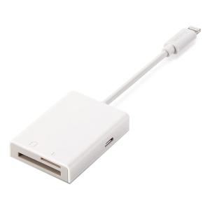 ELECOM エレコム カードリーダー Lightningコネクタ接続 Type-C変換アダプタ付属 ケーブル7cm ホワイト MR-LC201WH(2521590)