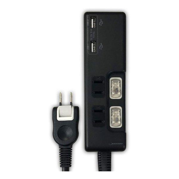 HIDISC ハイディスク USB2ポート付 節電タップ BK ブラック AC×2+USB×2 HD...