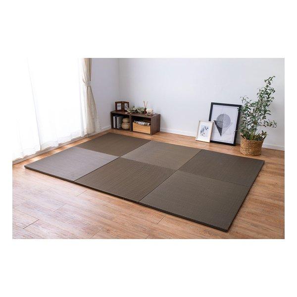 萩原 ハギハラ い草風置き畳 綾模様 水拭き可 約82×82×2.5cm 同色6枚入 ブラウン 15...