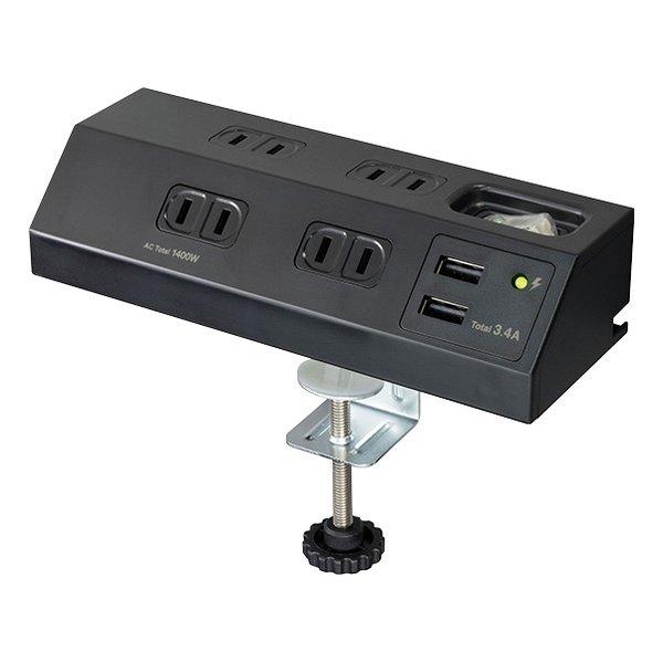 ELPA エルパ ガッチリ電源タップ 集中スイッチ AC 4個口 USB-A×2 2m 雷ガード ブ...