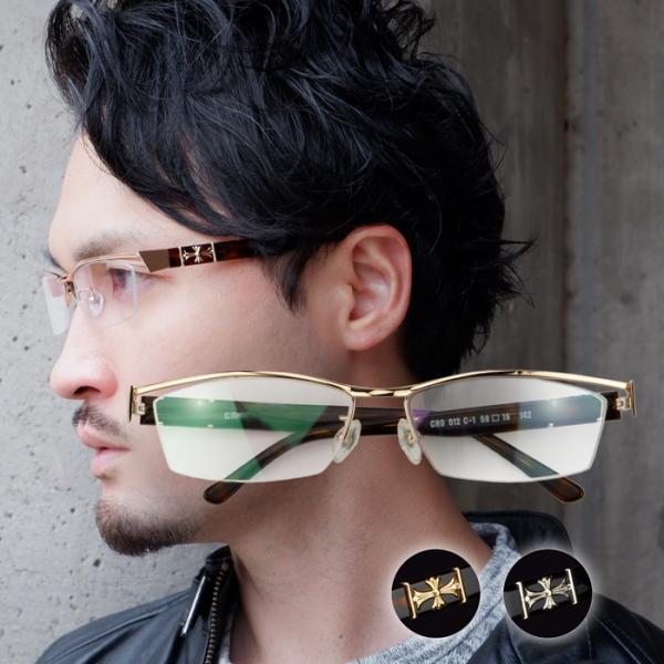 メガネ 大きい ちょい悪 メンズ ビッグ 度付き 眼鏡 十字架 伊達 めがね ダテ ゴールド シルバ...